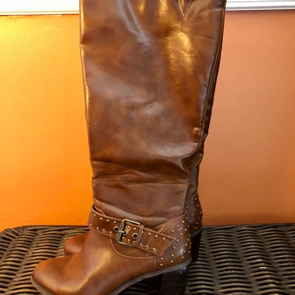 Tall Medium Brown Studded Boots - Picture 4 of 9
